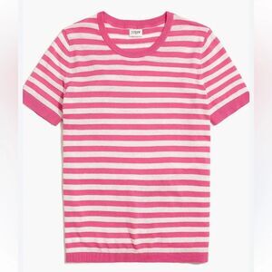 J.CREW Women's short-sleeve pink white striped sweater top - size XL